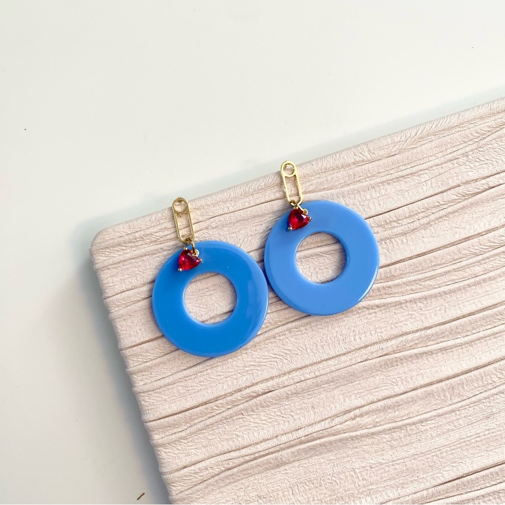 4/$15 Fun Blue Circle Drop Earrings